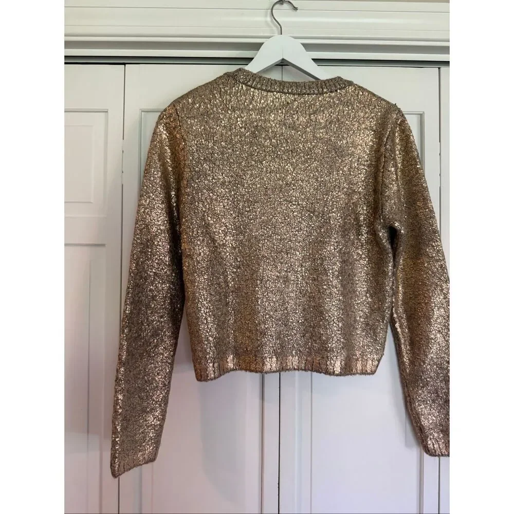 Zara gold metallic crewneck crop sweater M